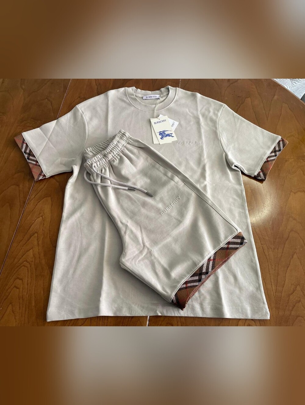 Burberry Men's Grey Designer Shirt & Shorts Set- Size S